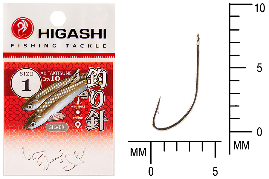 Крючок Higashi Akitakitsune ringed #1 Silver 10шт.