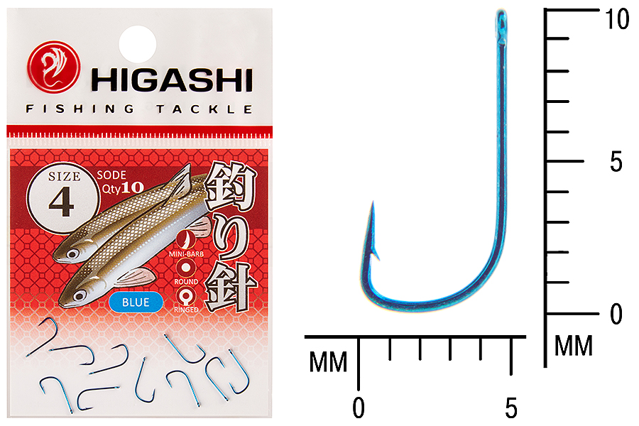 Крючок Higashi Sode ringed #4 Blue 10шт.