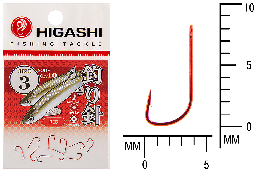 Крючок Higashi Sode ringed #3 Red 10шт.