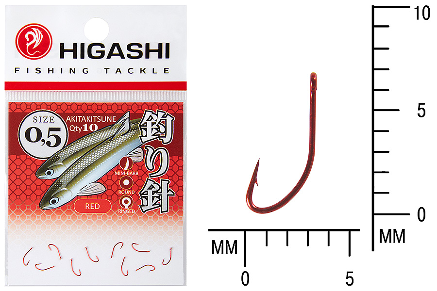 Крючок Higashi Akitakitsune ringed #0,5 Red