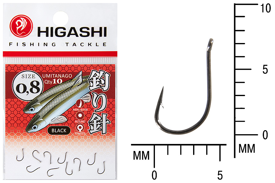 Крючок Higashi Umitanago ringed #0,8 Black 10 шт.