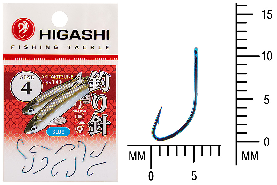 Крючок Higashi Akitakitsune ringed #4 Blue 10шт.