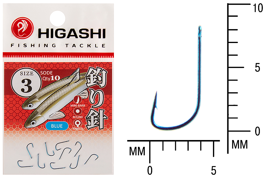 Крючок Higashi Sode ringed #3 Blue 10шт.