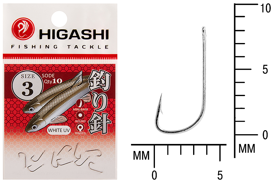Крючок Higashi Sode ringed #3 White UV 10шт.
