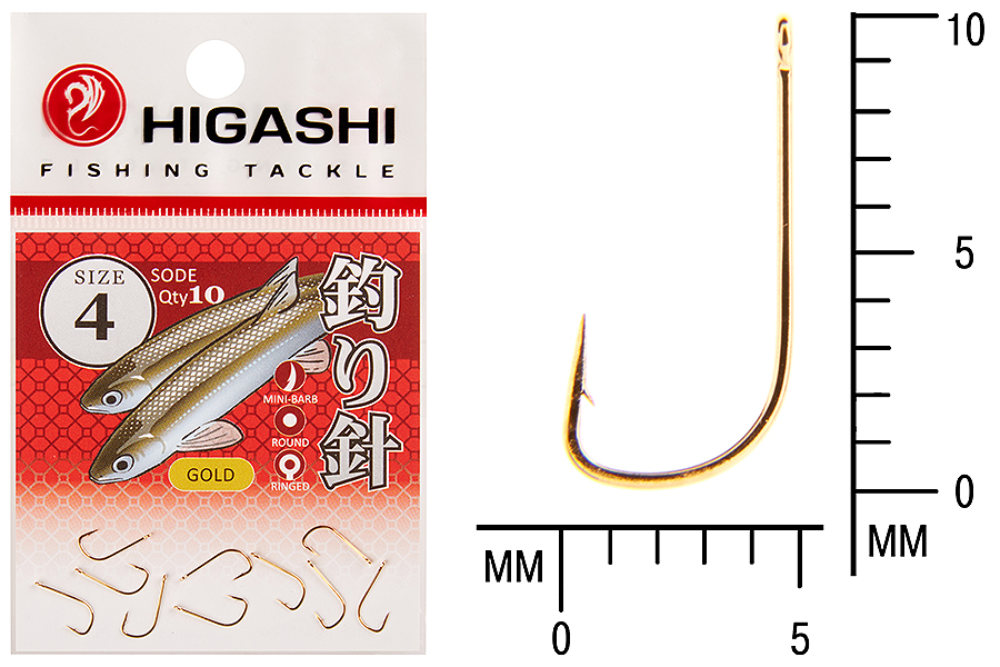 Крючок Higashi Sode ringed #4 Gold 10шт.
